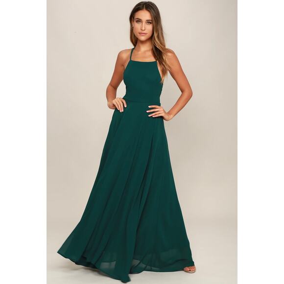 Lulus Strappy To Be Here Forest Green Lace-Up Maxi Dress Size Medium Formal Gown - Picture 9 of 16